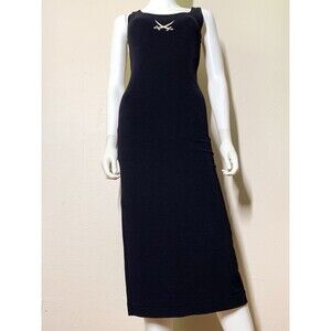 Future Ozbek Vintage Bodycon Dress US 6 Fitted Black Ribbed Swords Slit Pullover